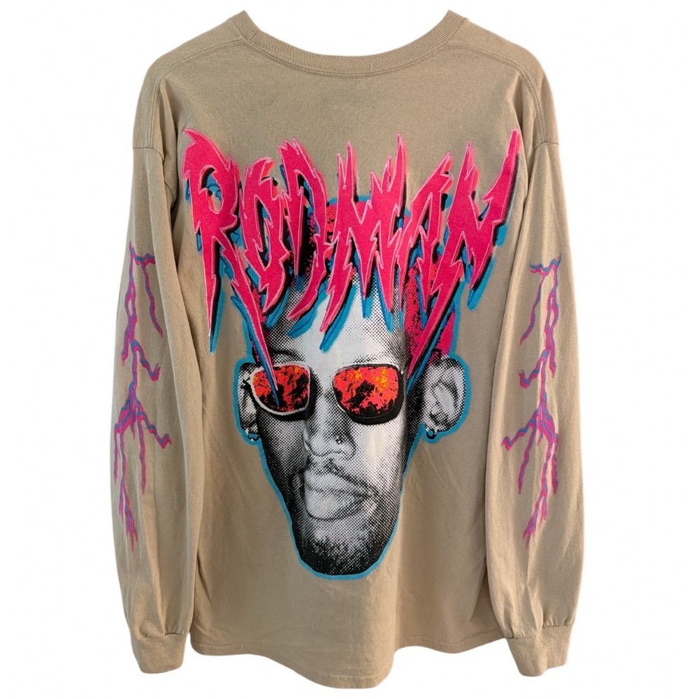 Rodman Dennis Rodman Brand Long Sleeve Graphic T-Shirt Tan Beige Mens Large VTG